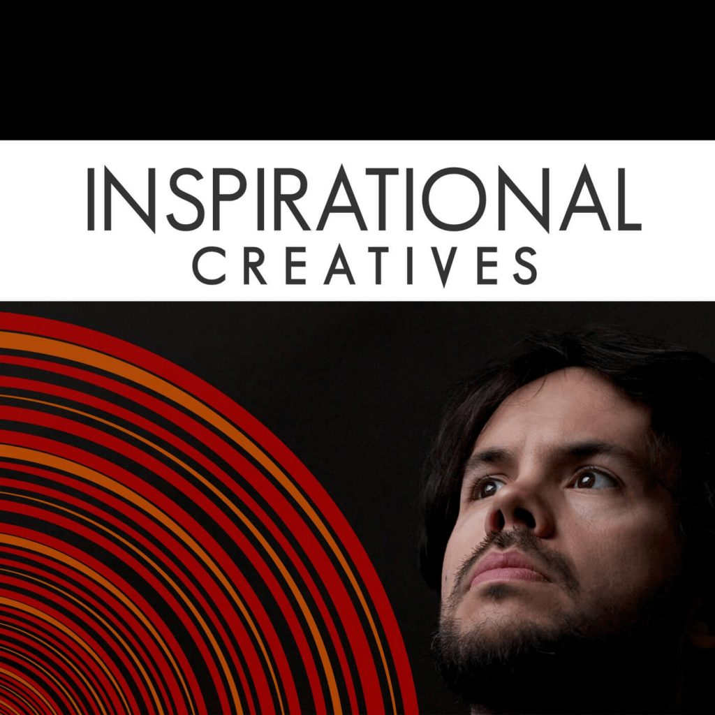 Rob Lawrence Inspirational Creatives podcast spiral red and orange quarter spiral mark and logo